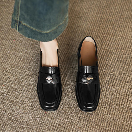 阿么手工女鞋英伦风深口乐福鞋真皮百搭2025新款通勤方头单鞋5CM 商品图3