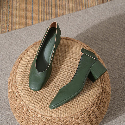 女士春夏季通勤奶奶鞋女复古软皮v口中跟仙女高跟鞋女粗跟玛丽珍鞋女鞋34-41 商品图6