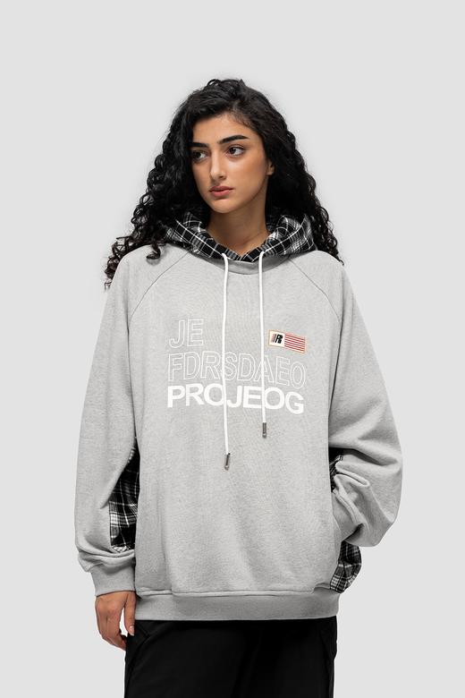 FDR 原创国潮格子拼接连帽卫衣男女秋冬季美式情侣宽松印花上衣 商品图5