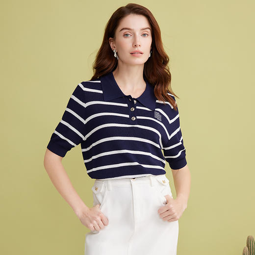 EITIE爱特爱夏季新款条纹显瘦百搭针织衫7701407 商品图6