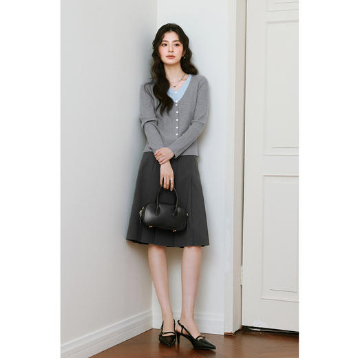 【严选】诗凡黎羊毛混纺假两件撞色V领针织开衫女上衣高级洋气25春季新款7G2231431 商品图1