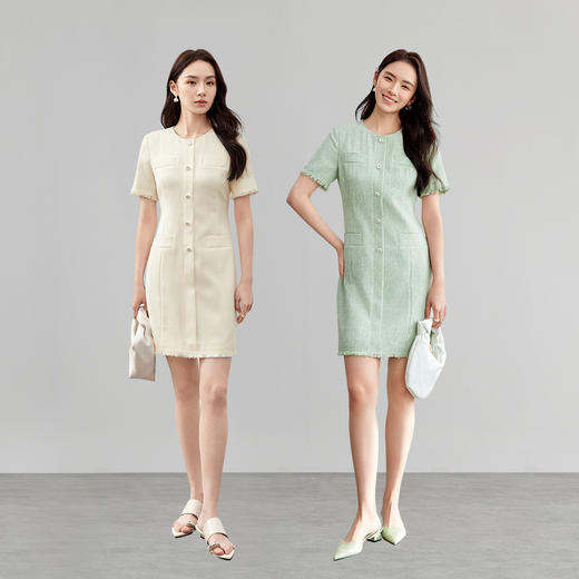 【内购】小香风优雅圆领手工流苏收腰显瘦短袖连衣裙-151L58195 商品图1