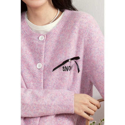 【严选】诗凡黎定织定染彩纱蝴蝶结针织开衫2025春新款羊毛混纺设计感毛衣7G2230361 商品图2