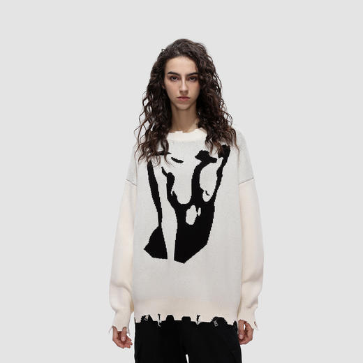 FDR 国潮美式人体抽象印花毛衣男女秋冬季慵懒风情侣装针织衫上衣 商品图2