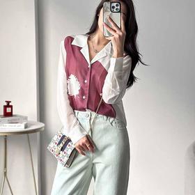 顺丰包邮洛诗琳02804春夏新款艺术感定位印花童趣感衬衫3261