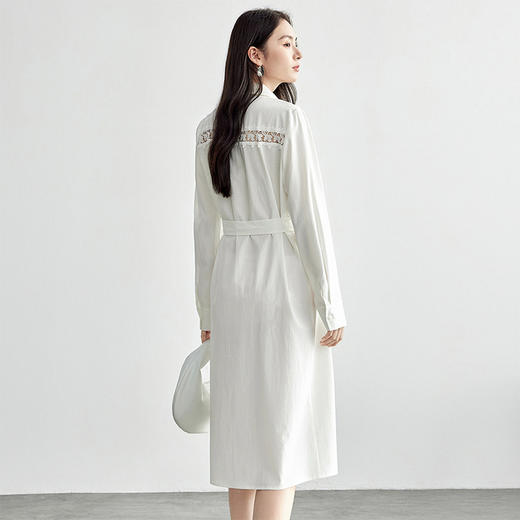 【内购】天丝棉通勤衬衫连衣裙设计感蕾丝拼接翻领白色中长裙可拆卸绑带-151L58295 商品图2