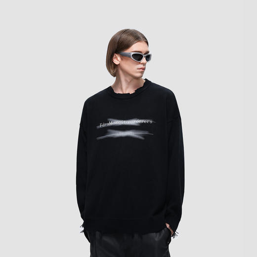 FDR 国潮美式划线印花圆领破洞毛衣男女潮牌情侣装宽松针织衫上衣 商品图1