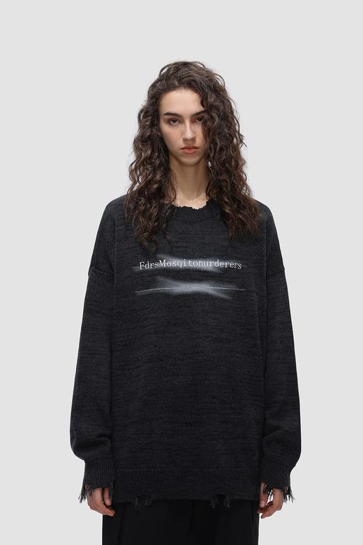 FDR 国潮美式划线印花圆领破洞毛衣男女潮牌情侣装宽松针织衫上衣 商品图5