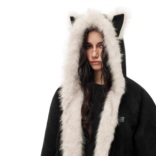 FDR官方店 麂皮毛领夹棉座山雕外套男女秋冬季加厚情侣装棉衣棉服 商品图3