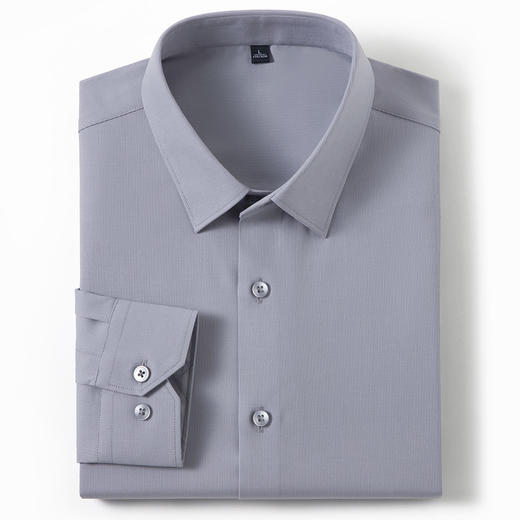 【含蚕丝】罗蒙春秋男士纯色长袖衬衫商务休闲通勤舒适经典百搭翻领男衬衣 商品图4