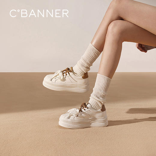 千百度厚底贝壳鞋运动休闲板鞋女款增高小白鞋饼干鞋A25120821 商品图0