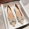 女士尖头单鞋女新款粗跟浅口水钻珍珠蝴蝶结气质女鞋春夏软底舒适34-41 商品缩略图1