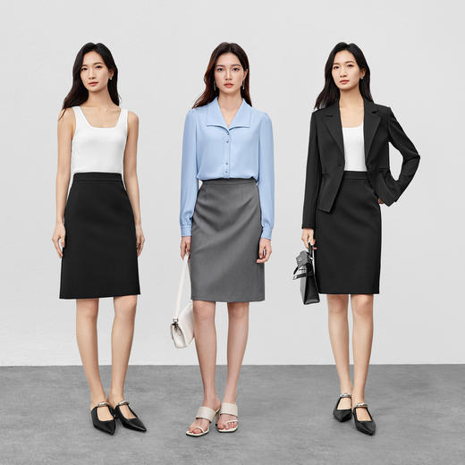 【内购】小个子梨型身材显瘦松紧腰下摆开叉小A字半身裙-151Q58780 商品图2