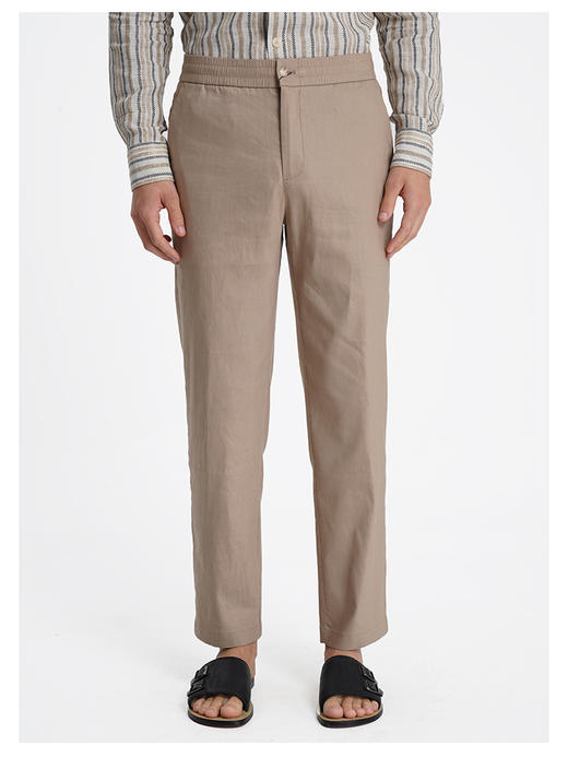 callisto燕麦卡其色亚麻混纺休闲裤 商品图2