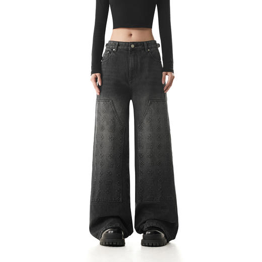 FDR官方店 美式复古压印牛仔裤男女情侣宽松直筒裤阔腿休闲长裤子 商品图2