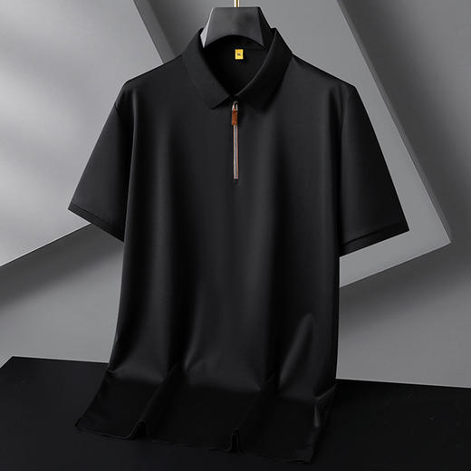 【桑蚕丝】【DG】大依优型大码拉链领短袖POLO衫体恤衫男夏季薄款桑蚕丝大码上衣胖子运动休闲 商品图5