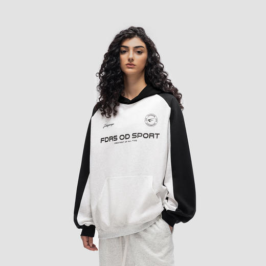 FDR 国潮美式拼色插肩连帽卫衣男女春秋季潮牌情侣装宽松上衣帽衫 商品图1