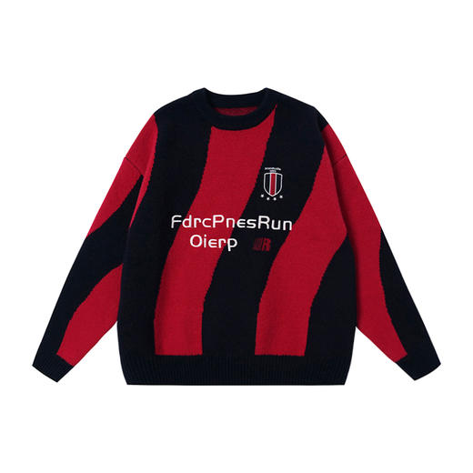 【积分超值购】FDR官方店 徽章撞色曲线条纹毛衣男女秋冬季美式街头宽松情侣上衣 商品图4