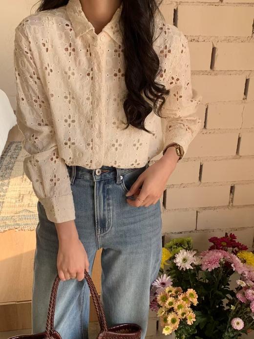 老米优品🎈篙端！韩国1：1定制《镂空重工刺绣衬衫》奶油色系，优雅温柔，精致韩国小姐姐  CY240904A 商品图9