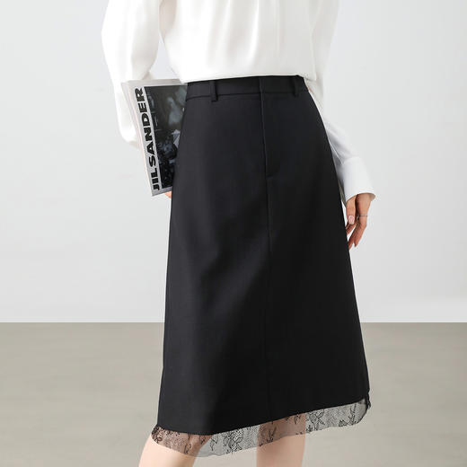 【内购】职场通勤梨型身材遮胯显瘦拼接蕾丝花边A字中长半身裙-151Q58352 商品图2