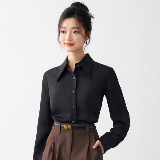 IWY/经典黑色职业衬衫女长袖早秋新款设计感教师内衬职业正装通勤工作服AB195 商品图3