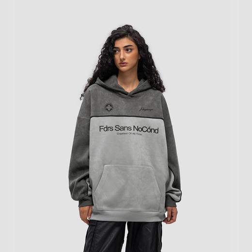 FDR 国潮麂皮嵌条撞色连帽卫衣男女春秋季美式情侣装宽松上衣帽衫 商品图0