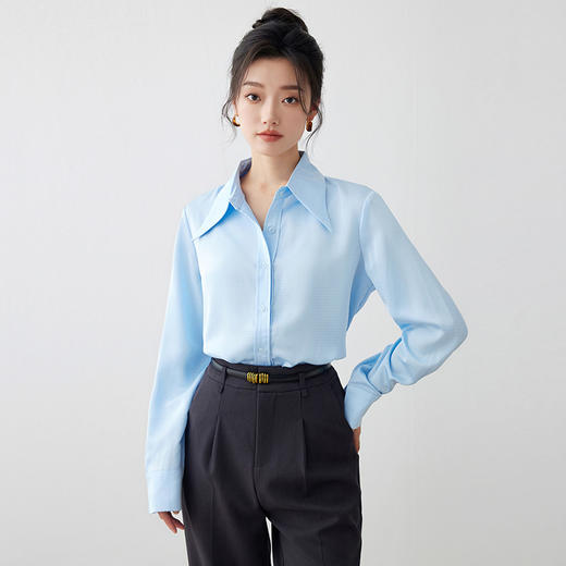 IWY/早春新款蓝色衬衫女气质商务国考公务员面试西装内搭AB195 商品图1