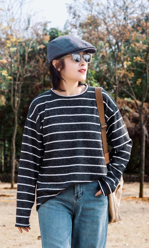 磨毛条纹长袖T 商品图0