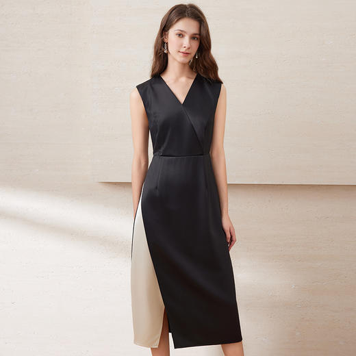 EITIE爱特爱夏新款V领优雅显瘦拼接连衣裙7707433 商品图2