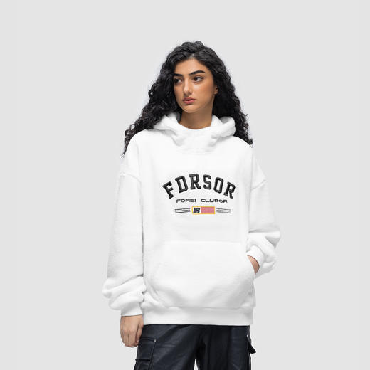 FDR 国潮美式字母羊羔绒连帽卫衣男女秋冬季加厚情侣上衣 商品图0