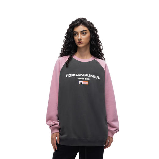 FDR 美式复古拼接发泡印花圆领卫衣男女春秋季国潮情侣装插肩上衣 商品图3