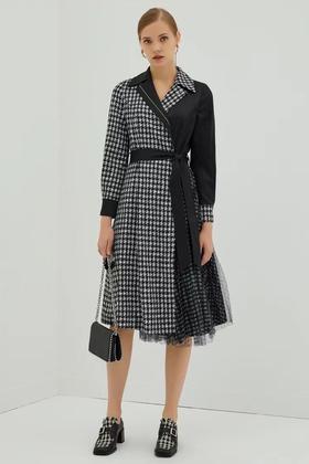 莱芙.艾迪儿 法式优雅时髦千鸟格西装外套连衣裙 15588