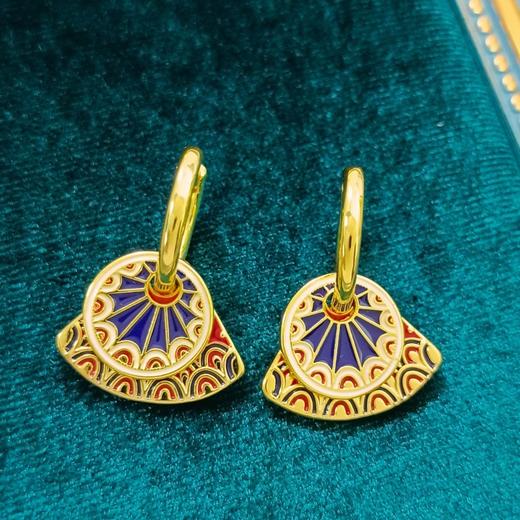 「典雅复古！小众设计」新潮圆扇形设计彩绘耳扣个性小众国潮新中式撞色耳环时尚饰品 商品图2