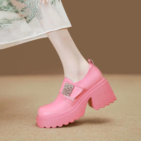 【预售5天】英伦甜酷风牛皮松糕跟厚底乐福鞋圆头深口单鞋女白色粗跟小皮鞋ZMXY&ZM2489-1