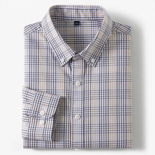 【莱赛尔棉】罗蒙春秋款男士格纹长袖衬衫舒适简约百搭休闲通勤职业男翻领衬衣 商品图1