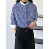 雀说蓝色条纹衬衫女款休闲时尚宽松设计感衬衫AL1213 商品缩略图1