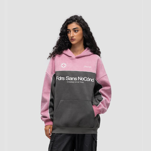 FDR 国潮麂皮嵌条撞色连帽卫衣男女春秋季美式情侣装宽松上衣帽衫 商品图3