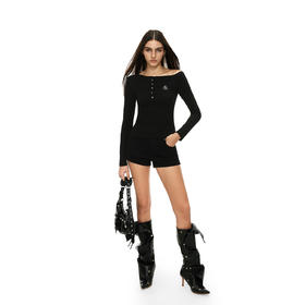 FDR官方店 斜肩长袖T恤女秋季美式辣妹黑色百搭修身显瘦打底上衣