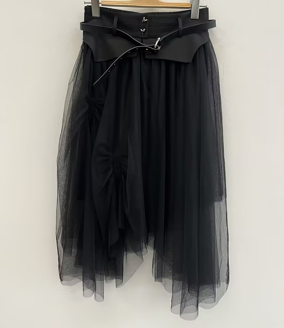 （不带皮带）N1高腰设计不规则网纱半身裙40801（黑）秋季143010990321