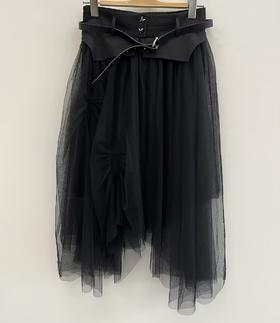 （不带皮带）N1高腰设计不规则网纱半身裙40801（黑）秋季143010990321