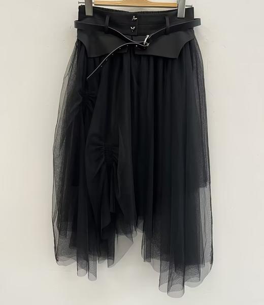 （不带皮带）N1高腰设计不规则网纱半身裙40801（黑）秋季143010990321 商品图0