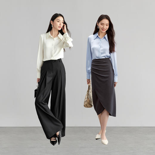 【内购】轻职场通勤上班波浪刺绣衬衣领哑光垂感衬衫-151C57952 商品图1