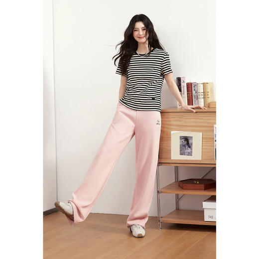 【严选】诗凡黎开春粉色运动休闲裤2025春新品韩系穿搭慵懒直筒显瘦长裤7G1250071 商品图1