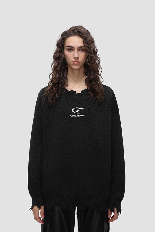 FDR 国潮月牙印花圆领破洞毛衣男女秋冬季慵懒风情侣装针织衫上衣 商品图5