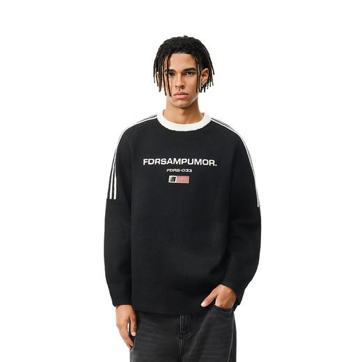 FDR官方店 圆领撞色旗帜毛衣男女春秋季美式运动宽松情侣装上衣 商品图2