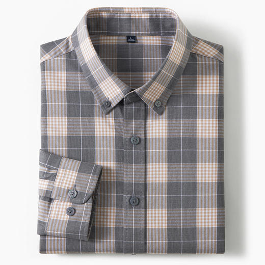 【莱赛尔棉】罗蒙春秋男士格子衬衫休闲通勤上班百搭长袖男舒适简约大方翻领男衬衣 商品图2