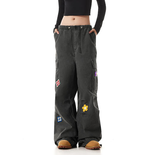 【限时7折】FDR官方店 美式菱形兰花工装裤男女情侣宽松休闲裤抽绳直筒长裤子 商品图3