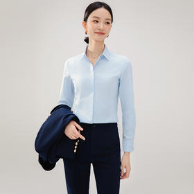 IWY/气质经典蓝色衬衫商务面试职业工作服2025新款长袖公务员考试正装23B477