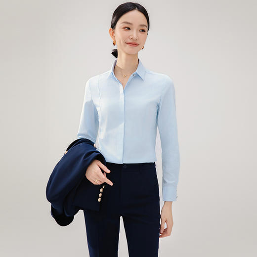 IWY/气质经典蓝色衬衫商务面试职业工作服2025新款长袖公务员考试正装23B477 商品图0