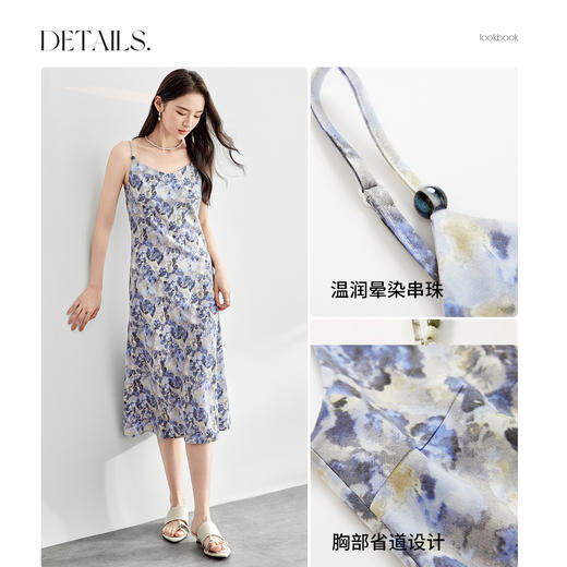 【内购】通勤优雅晕染串珠可调节肩带直筒吊带连衣裙-151L58336 商品图4